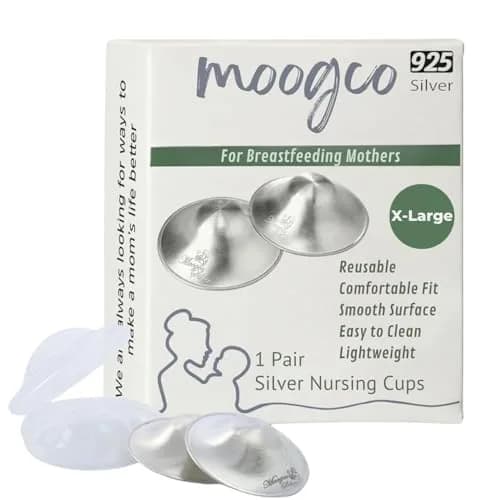 MOOGCO Original Silver Nursing Cups X-Large | 925 Sterling Silver Nipple Shields for Breastfeeding Comfort thumbnail 1