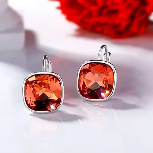 MDFUN Red Bella Drop Earrings Crystals 0.67 inch | 18K White Gold Plated Hypoallergenic Jewelry for Women thumbnail 4