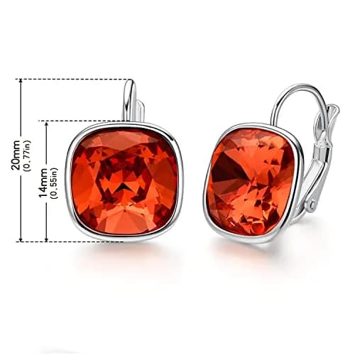 MDFUN Red Bella Drop Earrings Crystals 0.67 inch | 18K White Gold Plated Hypoallergenic Jewelry for Women thumbnail 2