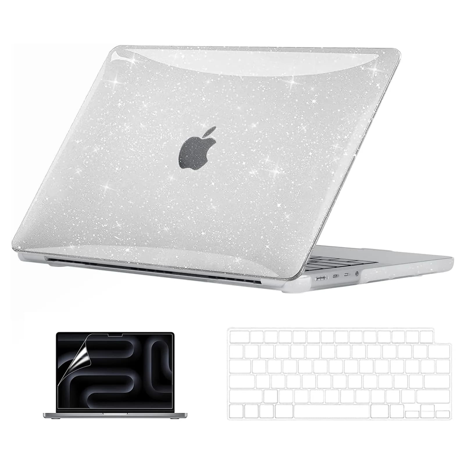 EooCoo Crystal Clear Case for MacBook Pro 14-inch (2021-2026 Models) | Snap-On Polycarbonate Protection — Sparkly Clear