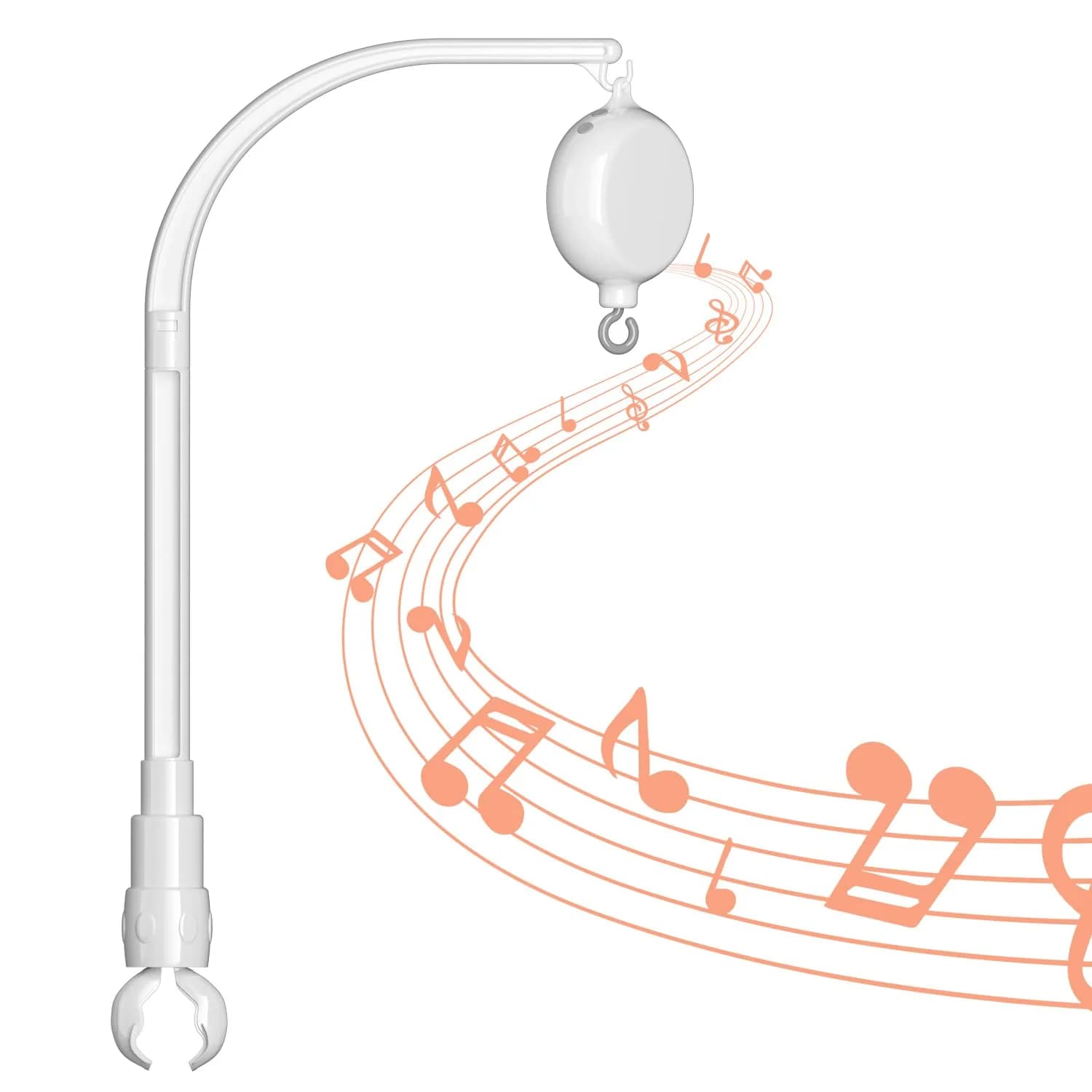 FEISIKE Crib Mobile Motor with 3 Modes & 35 Lullabies | Battery Operated, Auto-Off Timer — White,mobile arm with music box