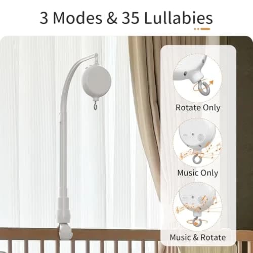 FEISIKE Baby Crib Mobile Arm with Music Box Spin Motor 56cm (22 inch) | 35 Lullabies, Volume Control, 3 Modes thumbnail 7
