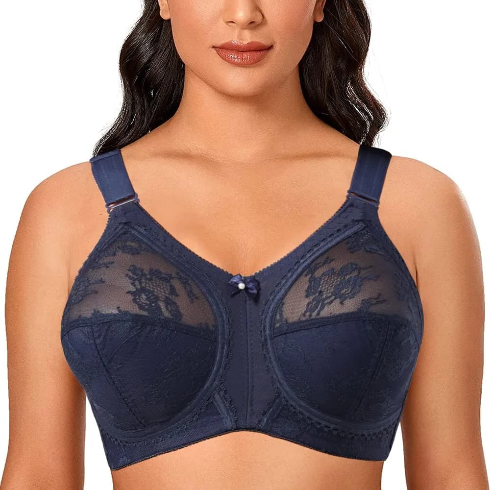 TELIMUSSTO Women's Floral Lace Bra Plus Size Full Coverage Non Wired Non Padded 48I Blue