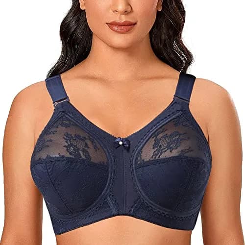 TELIMUSSTO Women's Floral Lace Bra Plus Size Full Coverage Non Wired Non Padded 48I Blue thumbnail 1