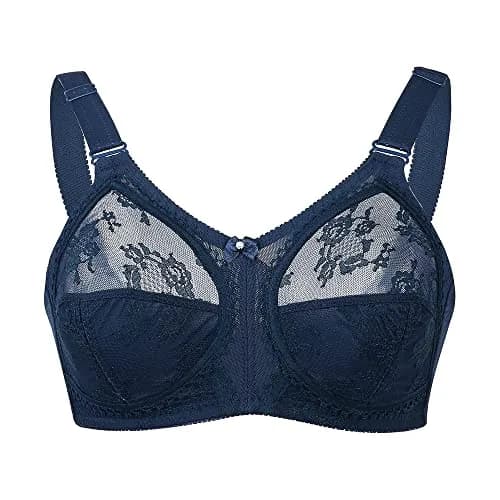 TELIMUSSTO Women's Floral Lace Bra Plus Size Full Coverage Non Wired Non Padded 48I Blue thumbnail 4