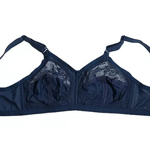 TELIMUSSTO Women's Floral Lace Bra Plus Size Full Coverage Non Wired Non Padded 48I Blue thumbnail 6
