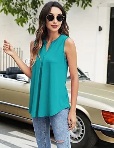Newchoice V Neck Sleeveless Blouses in Teal Blue | Summer Casual Tank Top (XL, 0.168kg) thumbnail 8