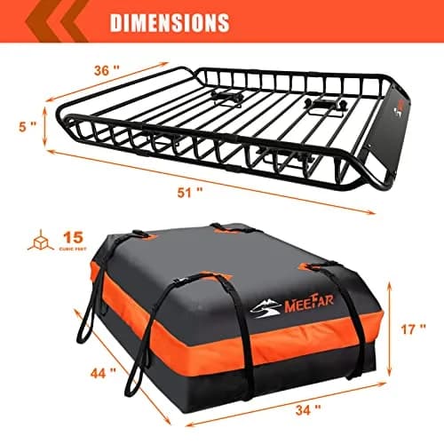 MeeFar Roof Rack Rooftop Cargo Carrier Basket 51"*36"*5" + Waterproof Bag 15 Cu.Ft. thumbnail 4