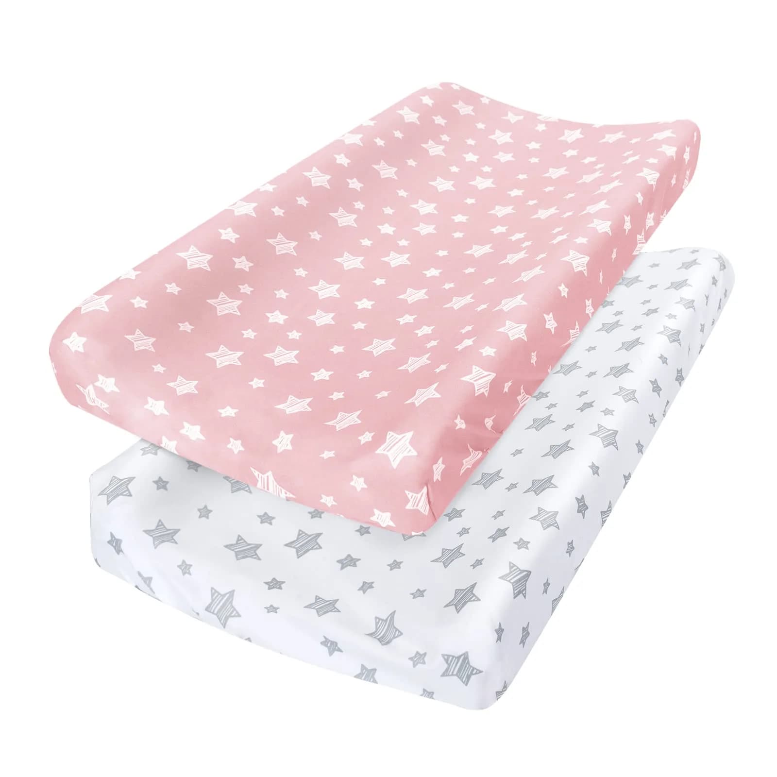 Moonsea Changing Pad Cover for Girls 2 Pack | Soft Microfiber, 32"x16" Fit, Pink & White