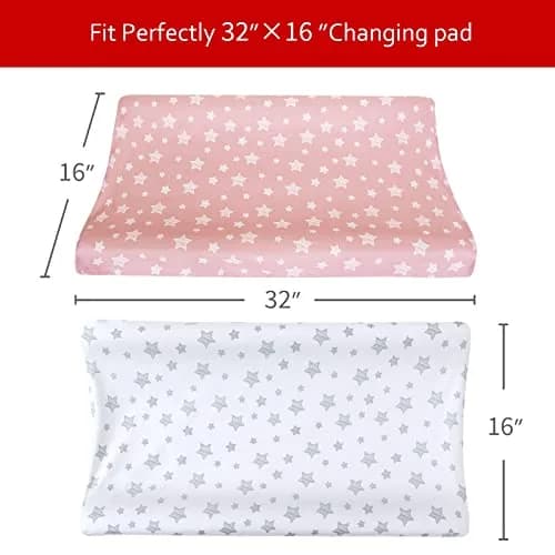 Moonsea Changing Pad Cover for Girls 2 Pack | Soft Microfiber, 32"x16" Fit, Pink & White thumbnail 5