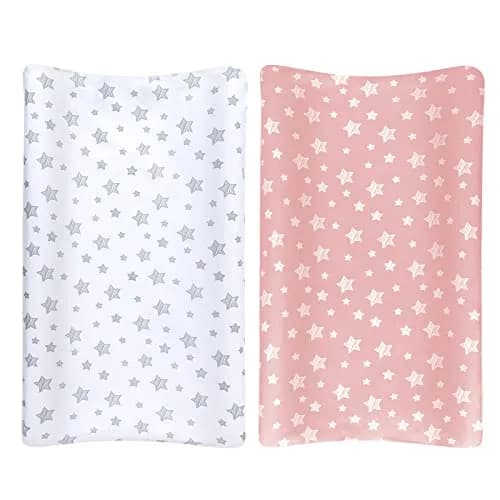 Moonsea Changing Pad Cover for Girls 2 Pack | Soft Microfiber, 32"x16" Fit, Pink & White thumbnail 6