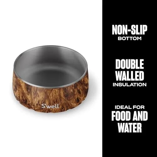 S'well Stainless Steel Pet Bowl 16oz (470ml) Teakwood | Non-Slip Base for Dogs thumbnail 3