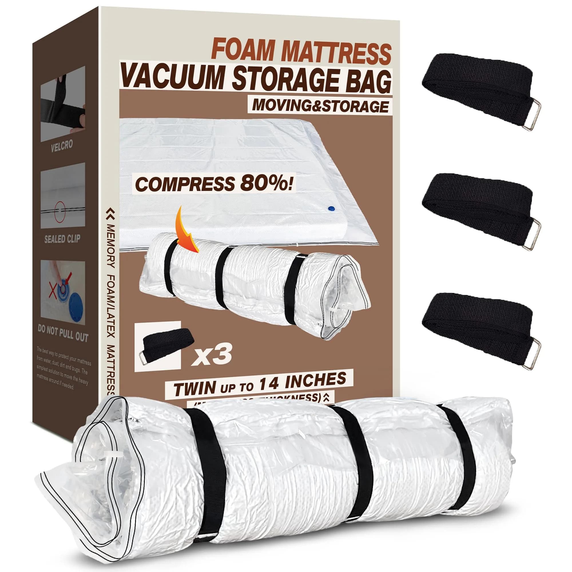 King Mattress Vacuum Bag for Moving Storage | Compress & Protect Up to 14 Thick Mattress — Twin