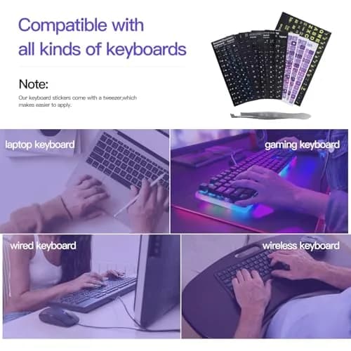 DAMMOMKO English Keyboard Stickers for Laptop & Desktop - Purple/White Letters (2-Pack, 180mm x 65mm) thumbnail 6