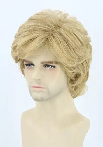 Topcosplay Blonde Wig for Men Short Wavy Shaggy Style 70s Man Wigs Cosplay Halloween Costumes Party Wig thumbnail 2