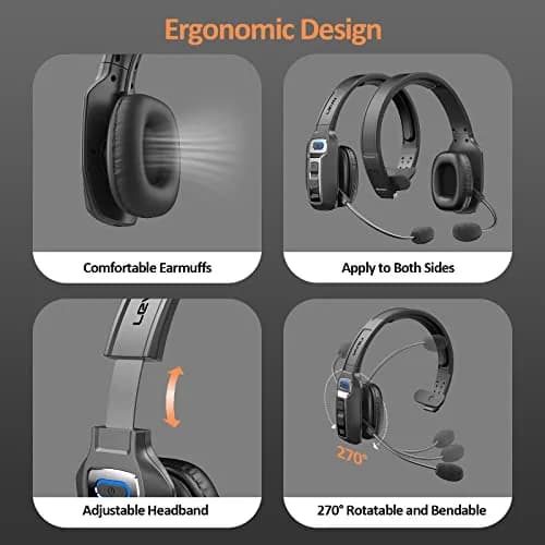 LEVN Bluetooth Headset with Microphone | AI Noise Cancelling & 65 Hrs Battery | Wireless On-Ear Headphones for Trucker & Office thumbnail 5
