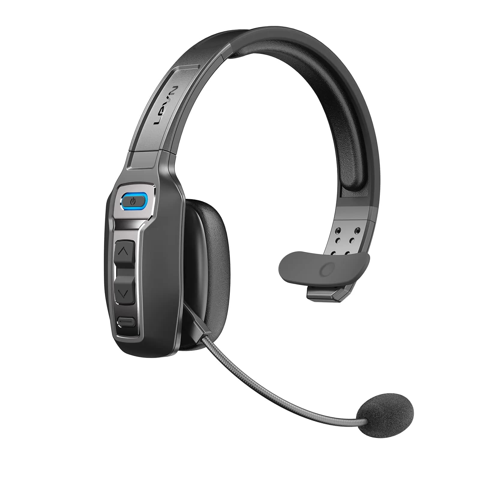 LEVN Bluetooth Headset with Microphone | 60 Hrs Battery, AI Noise Cancelling, On-Ear Wireless Headphones for Trucker & Office — Black