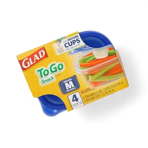 Glad GladWare To-Go Medium Rectangle Snack Containers, 24 Oz (710 ml) with Dressing Cup, 6-Pack | Airtight & Leak-Resistant for Salads & Snacks thumbnail 8