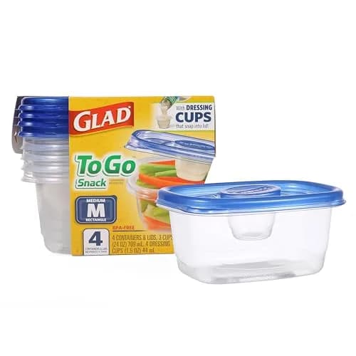 Glad GladWare To-Go Medium Rectangle Snack Containers, 24 Oz (710 ml) with Dressing Cup, 6-Pack | Airtight & Leak-Resistant for Salads & Snacks thumbnail 9