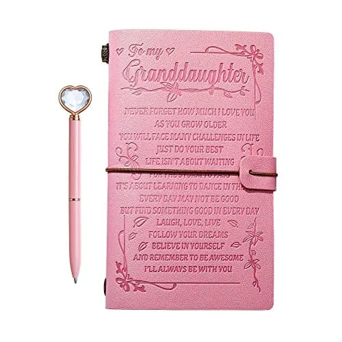 JEWPHX Pink Leather Journal for Granddaughter | Refillable 7.9 x 4.7 inches, 140 Pages thumbnail 1