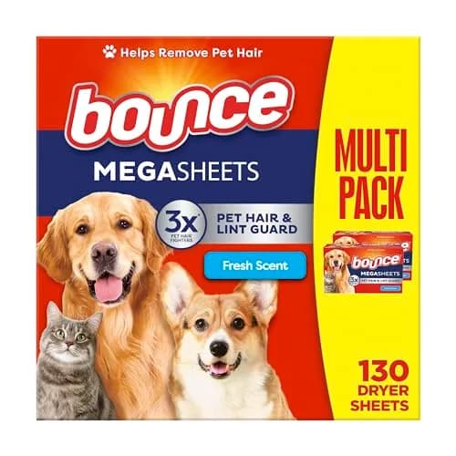 Bounce Pet Hair and Lint Guard Mega Dryer Sheets | 130 Count (368g/12.98oz) thumbnail 1