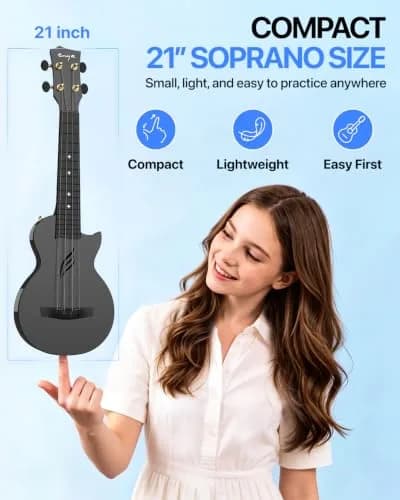 Enya NOVA U MINI 21-Inch Carbon Fiber Soprano Travel Ukulele, Black | Waterproof & Lightweight for Travel & Beginners thumbnail 4
