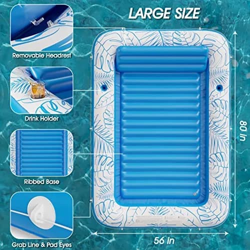 Jasonwell Inflatable Tanning Pool Lounger Float XL | All-in-One Sun Tan Tub with Pillow & Cup Holders thumbnail 5