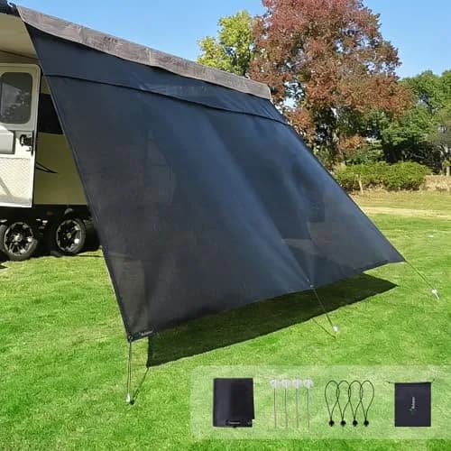 Dulepax RV Awning Shade Screen with Zipper 8' Drop x 9'3" Length | Black Polyester Mesh for 10ft Awning thumbnail 1