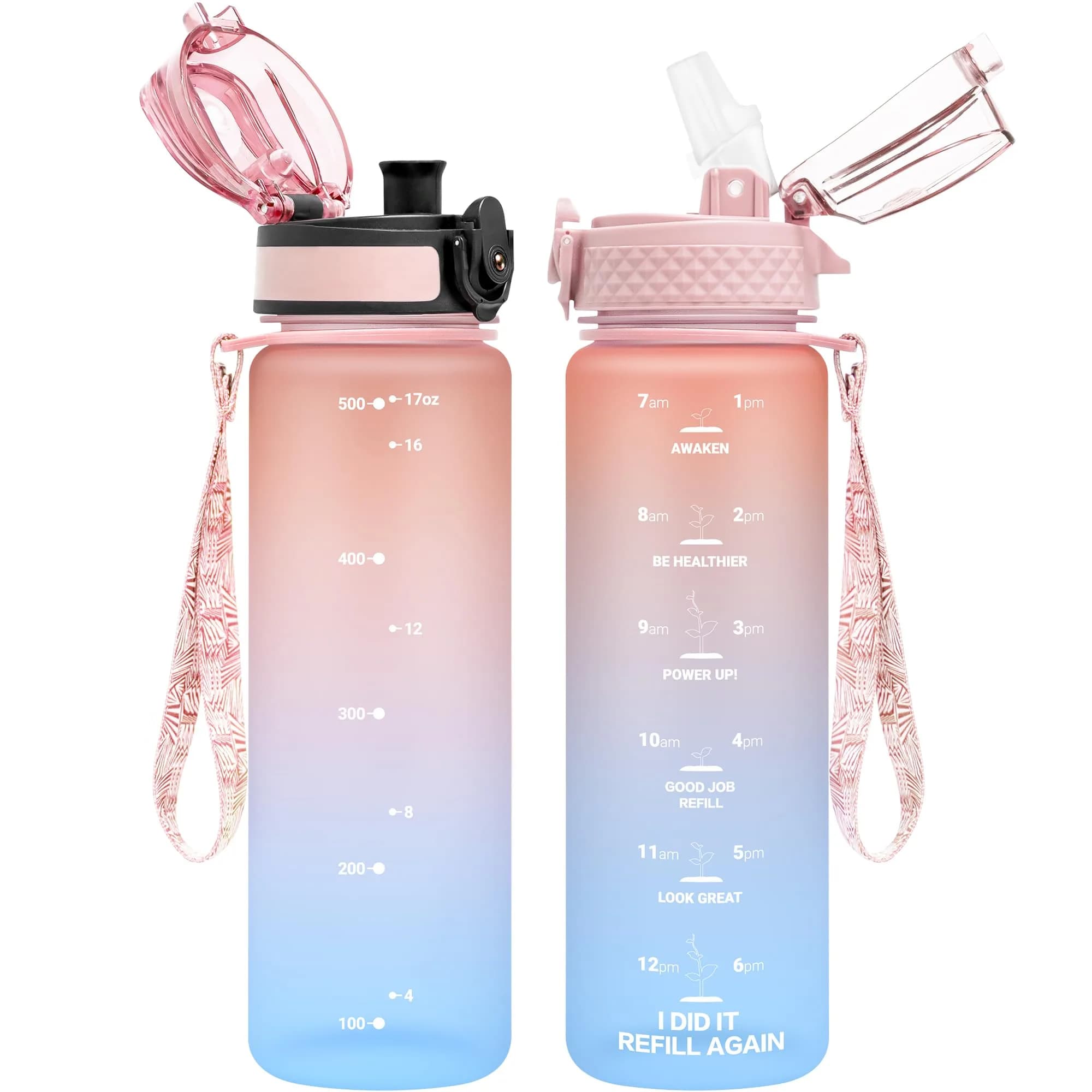 OLDLEY Kids Water Bottle 355ml (12 oz) | BPA-Free Reusable Tritan Plastic with Straw & Chug Lids — A-Pink Blue / 17 Ounces