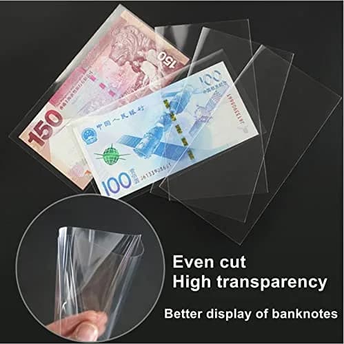 MUDOR Dollar Bill Holders for Collectors 200 Pack | Clear PP Currency Sleeves (16.5x9cm) thumbnail 3