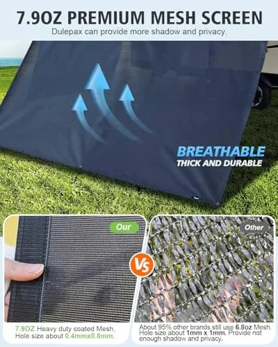 Dulepax RV Awning Shade Screen with Zipper 2.44m (8') Drop x 3.73m (12'3") Length | Universal Fit for 13ft Awning Frames thumbnail 4