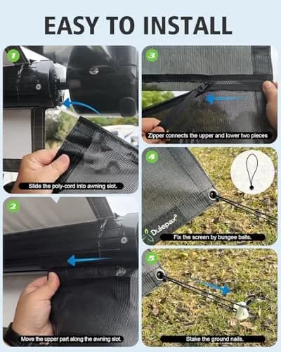 Dulepax RV Awning Shade Screen with Zipper 2.44m (8') Drop x 3.73m (12'3") Length | Universal Fit for 13ft Awning Frames thumbnail 5