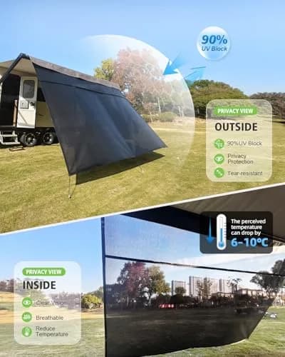 Dulepax RV Awning Shade Screen with Zipper 2.44m (8') Drop x 3.73m (12'3") Length | Universal Fit for 13ft Awning Frames thumbnail 3