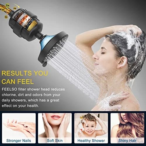 FEELSO Shower Head with Shower Filter | 15-Stage Water Purification, 5 Spray Modes, High Pressure, Easy Install thumbnail 3