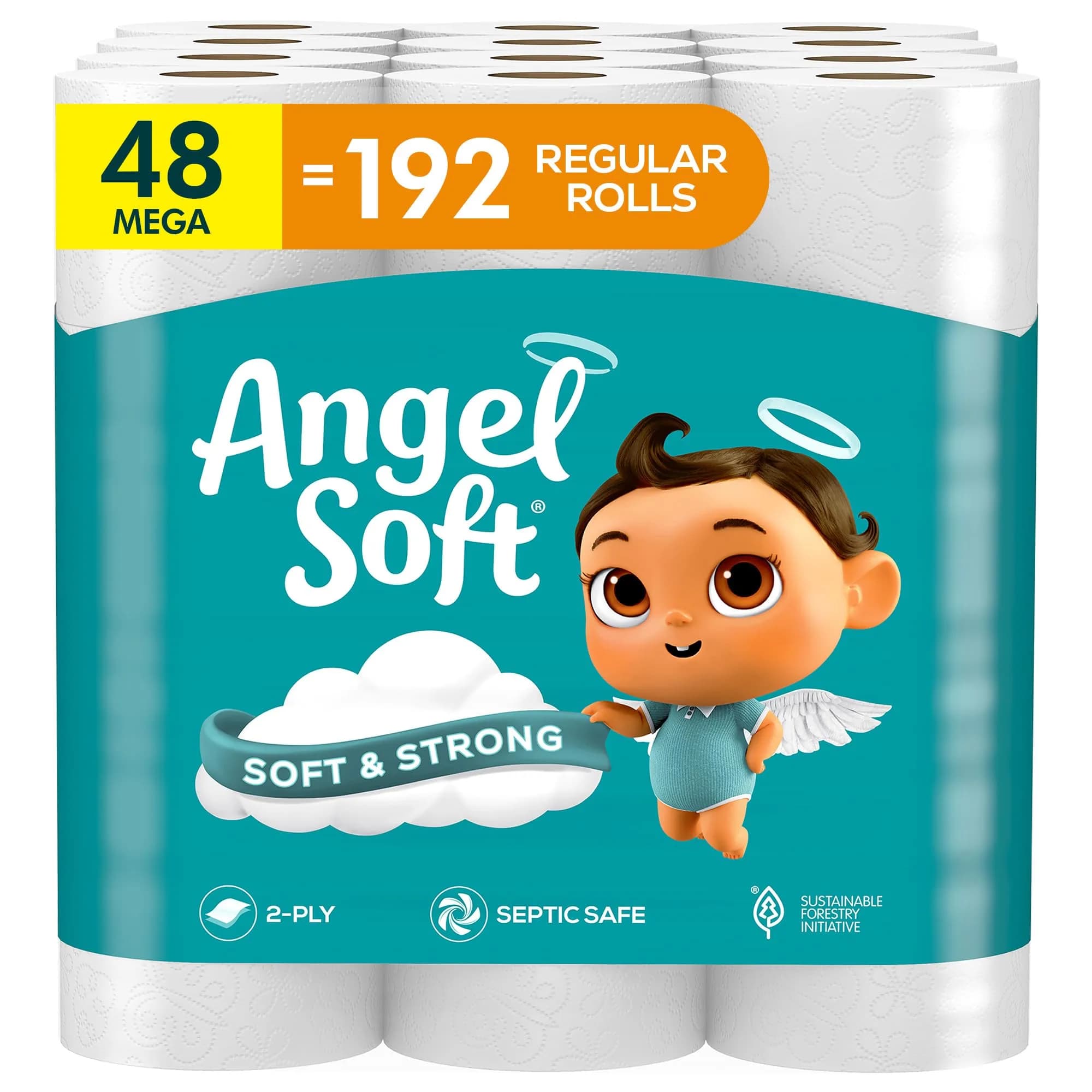 Angel Soft Toilet Paper Bulk Bathroom Tissue, 8 Mega Rolls (320 Sheets Each) | Soft, Strong, Septic Safe — 320 Sheet