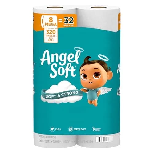 Angel Soft Toilet Paper Bulk Bathroom Tissue, 8 Mega Rolls (320 Sheets Each) | Soft, Strong, Septic Safe thumbnail 1