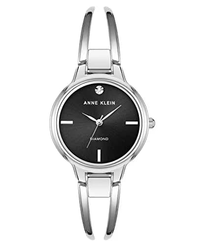 Anne Klein Women's Genuine Diamond Dial Bangle Watch 30mm | Black Sunray Dial with Diamond Accent thumbnail 1