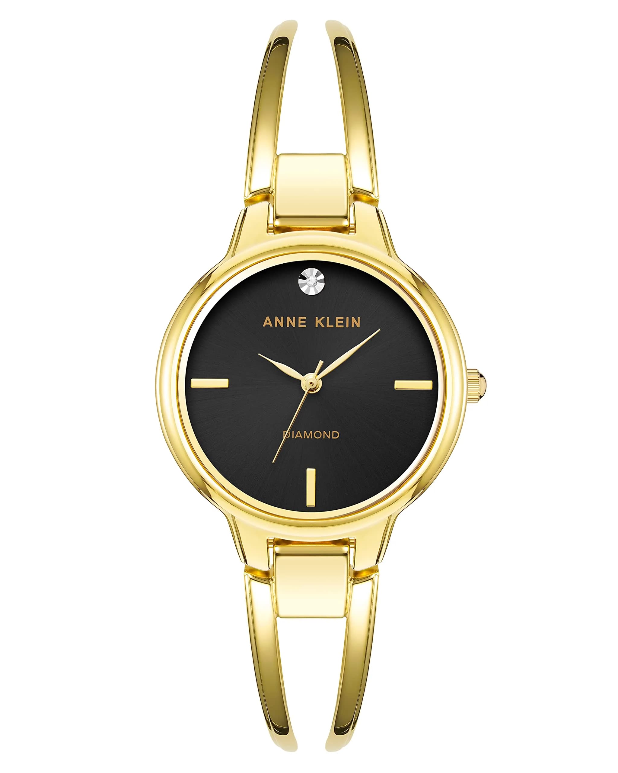 Anne Klein Women's AK/2626RGRG Rose Gold-Tone Open Bangle Watch with Diamond Accent | 30mm Case — Gold/Black