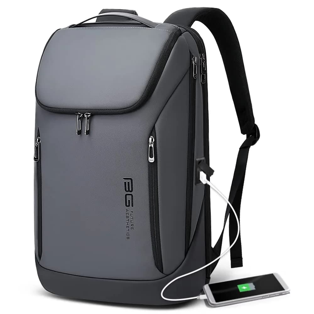 BANGE Business Smart Backpack Waterproof fit 15.6 Inch Laptop Backpack with USB Charging Port, Travel Durable Backpack (35cm x 49cm x 14cm) — Grey