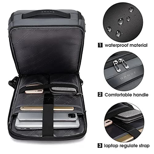 BANGE Business Smart Backpack Waterproof Fit 15.6 Inch Laptop Backpack with USB Charging Port, Travel Durable Backpack (Grey) | 39.4 cm (15.6 in) Laptop Compartment thumbnail 2
