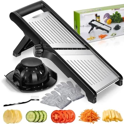 MASTERTOP Adjustable Mandoline Slicer Stainless Steel Vegetable Slicer 17.5 cm (6.9 in) | Safe Kitchen Slicer for Onions, Potatoes, Fruits thumbnail 1