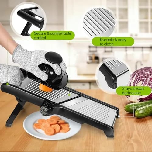 MASTERTOP Adjustable Mandoline Slicer Stainless Steel Vegetable Slicer 17.5 cm (6.9 in) | Safe Kitchen Slicer for Onions, Potatoes, Fruits thumbnail 5