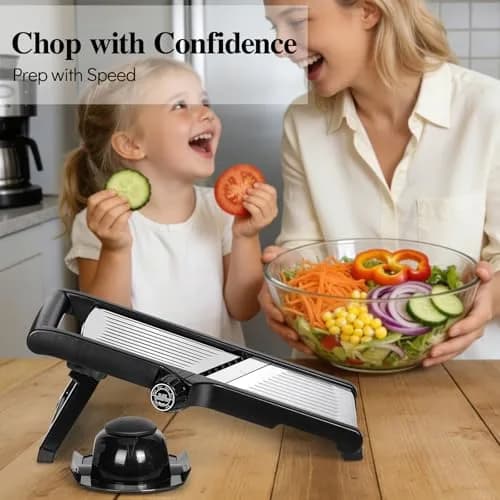 MASTERTOP Adjustable Mandoline Slicer Stainless Steel Vegetable Slicer 17.5 cm (6.9 in) | Safe Kitchen Slicer for Onions, Potatoes, Fruits thumbnail 7