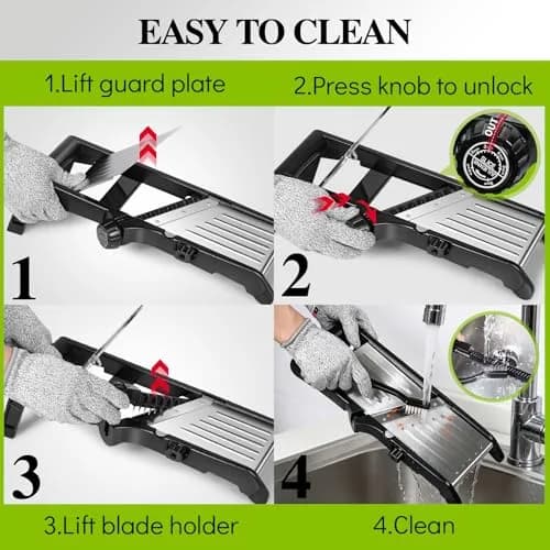 MASTERTOP Adjustable Mandoline Slicer Stainless Steel Food Slicer with 5 Blades & Safety Guard | 40.6cm (16"L) thumbnail 6