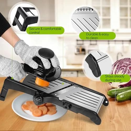 MASTERTOP Adjustable Mandoline Slicer Stainless Steel Food Slicer with 5 Blades & Safety Guard | 40.6cm (16"L) thumbnail 8