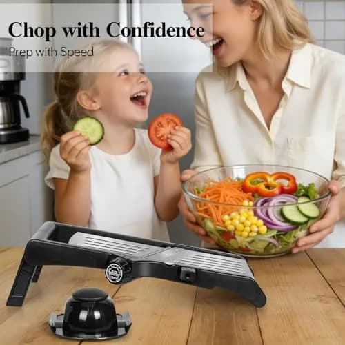 MASTERTOP Adjustable Mandoline Slicer Stainless Steel Food Slicer with 5 Blades & Safety Guard | 40.6cm (16"L) thumbnail 9