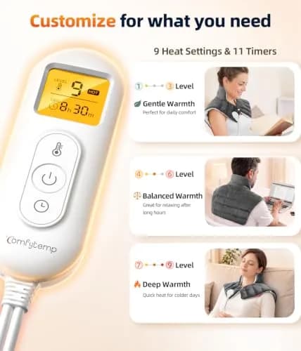 Comfytemp Weighted Heating Pad for Neck Shoulders Back 1.2 kg (2.6 lb) | 9 Heat Settings, 11 Auto-Off Timers, Machine Washable thumbnail 4