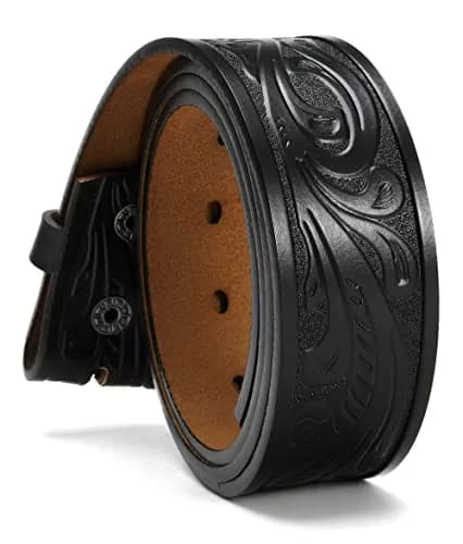 CHAOREN Western Belts for Men without Buckle, 1.5" Full Grain Leather Strap | Floral Black thumbnail 1