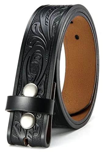 CHAOREN Western Belts for Men without Buckle, 1.5" Full Grain Leather Strap | Floral Black thumbnail 4