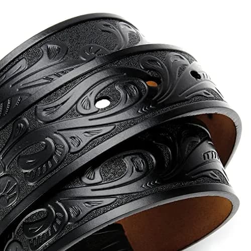 CHAOREN Western Belts for Men without Buckle, 1.5" Full Grain Leather Strap | Floral Black thumbnail 5